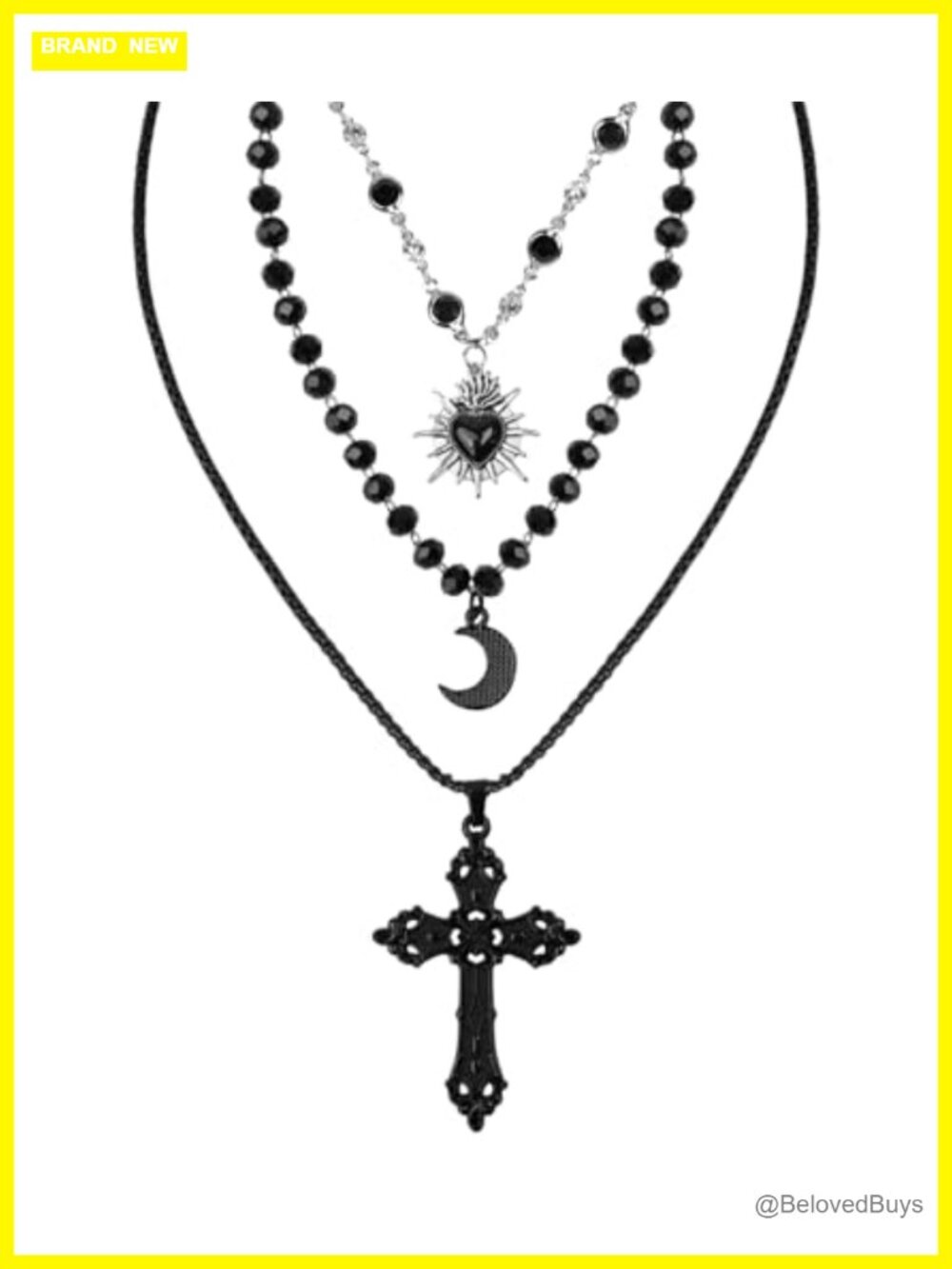 Gothic Layered Pendant Necklace Set Sun Moon Cross Titanium Steel Alloy